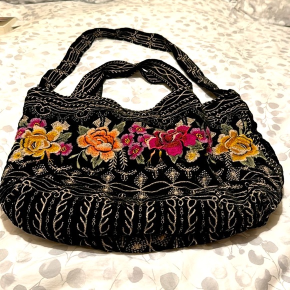 Johnny Was Flores Velvet Tote. Black with multicolored embroidery. NWT - Picture 3 of 12